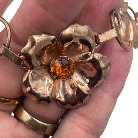 Vintage 1940's Retro Modern Sterling Rose Gold Vermeil Choker Necklace - Picture 7 of 9